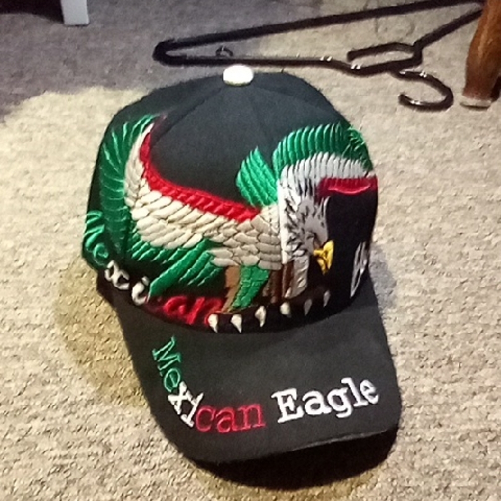 Multicolor Full Embroidered Vintage Mexican Eagle Black Velcro Strap Cap